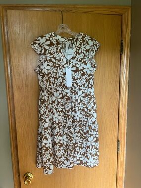 Floral Ruffle-Sleeve Mini Dress in Brown and White